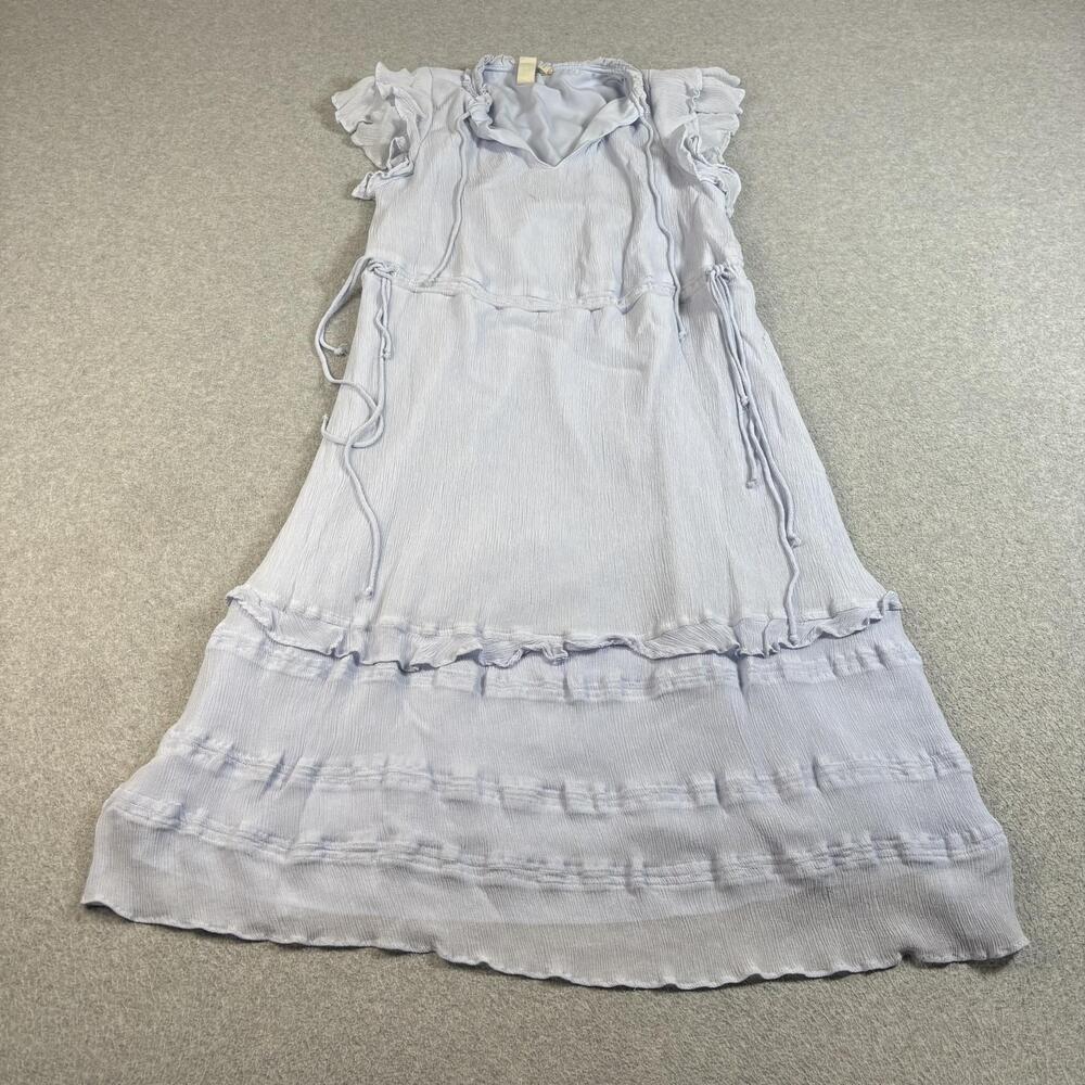 Dolan Anthro Silk Dress Women Small Blue Ruffle Midi Sheer Coquette Boho Coastal